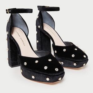 Loeffler Randall Selina Velvet Black/Crystal Closed Toe Platforms Size 8.5